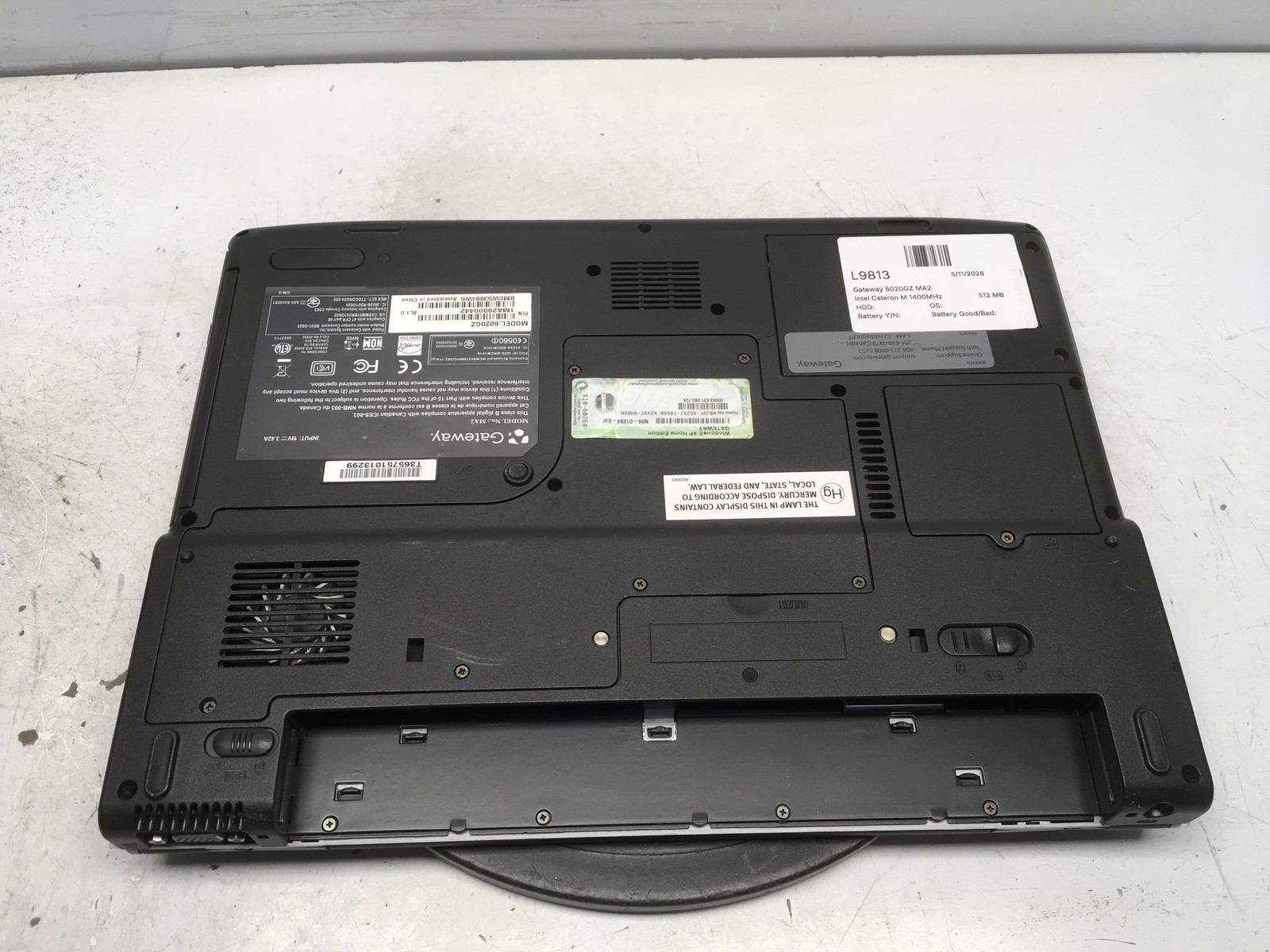 Gateway 6020GZ MA2 Intel Celeron M 1400MHz 512 MB NO HDD No Batt