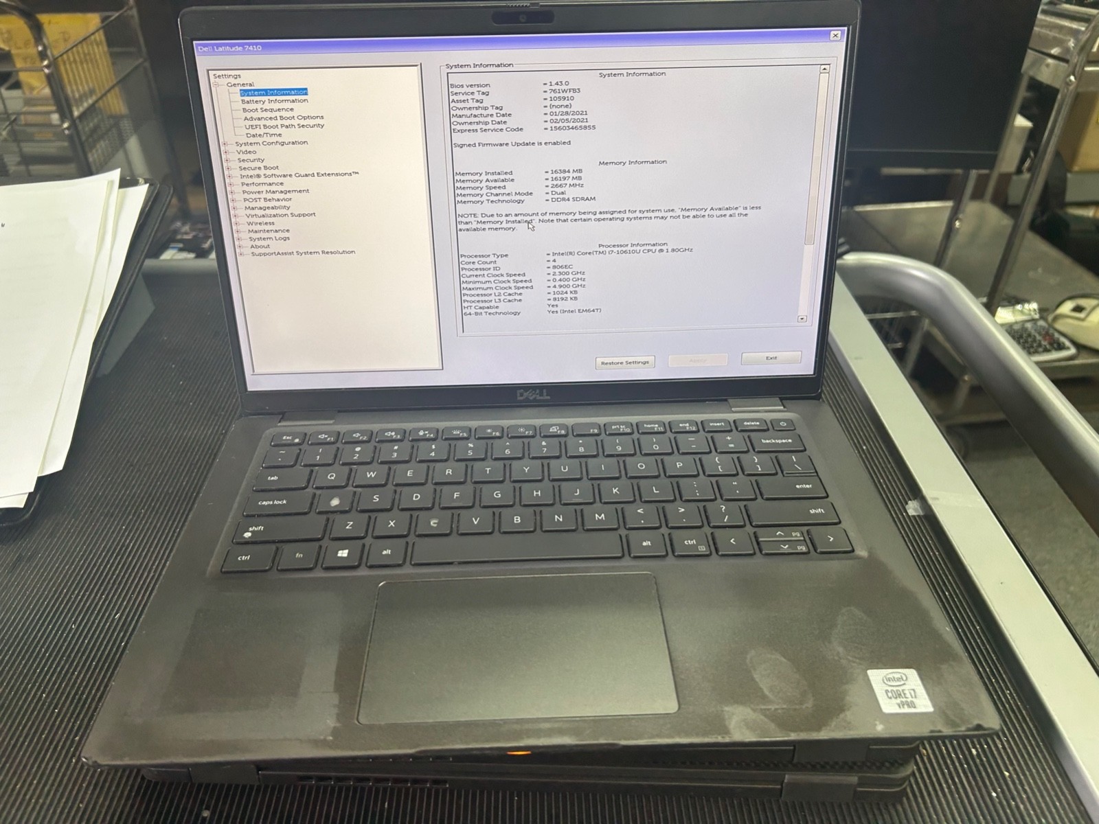 DELL LATITUDE 7410 Laptop CORE I7 10TH GEN 16GB RAM 256gb SSD No OS Grade C
