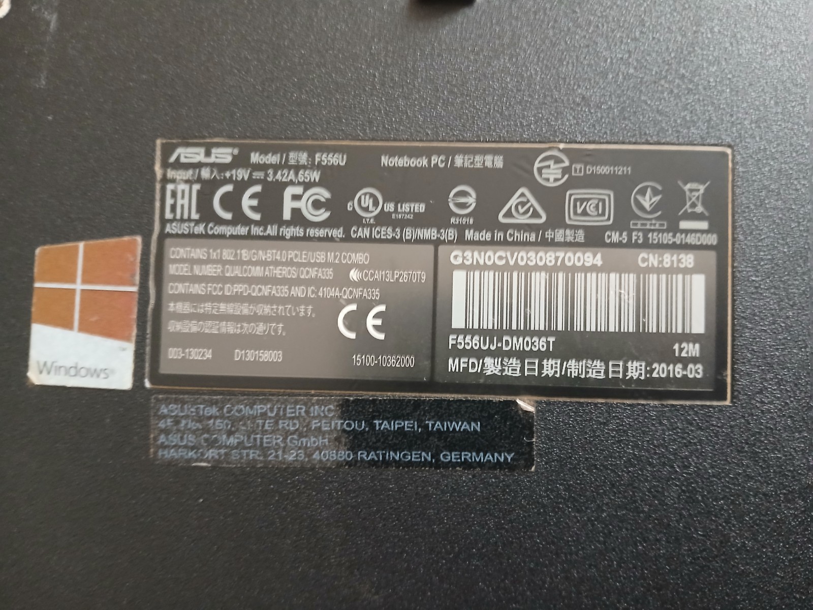 ASUS F556U, 699GB HDD 8GbRam Notebook Laptop PC