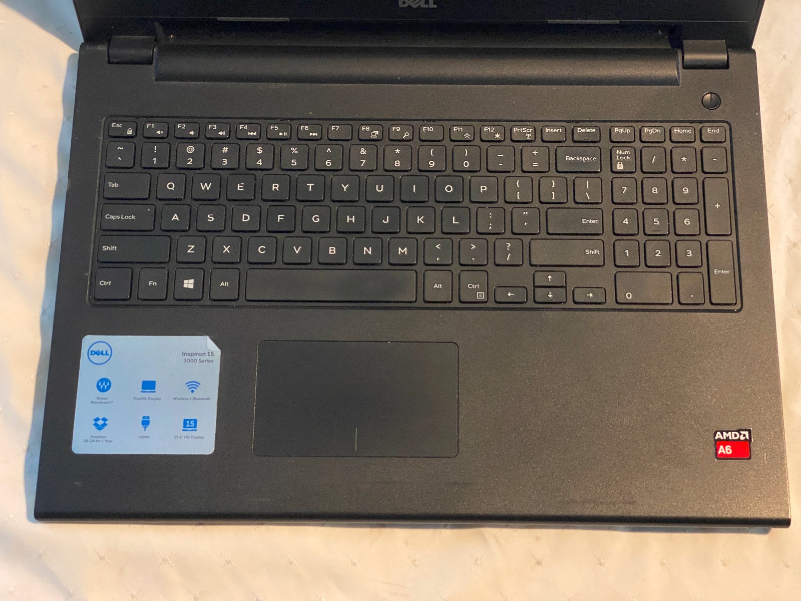 Dell Inspiron 3541 Laptop AMD A6-6310, 8GB RAM, No HDD, for parts or repair