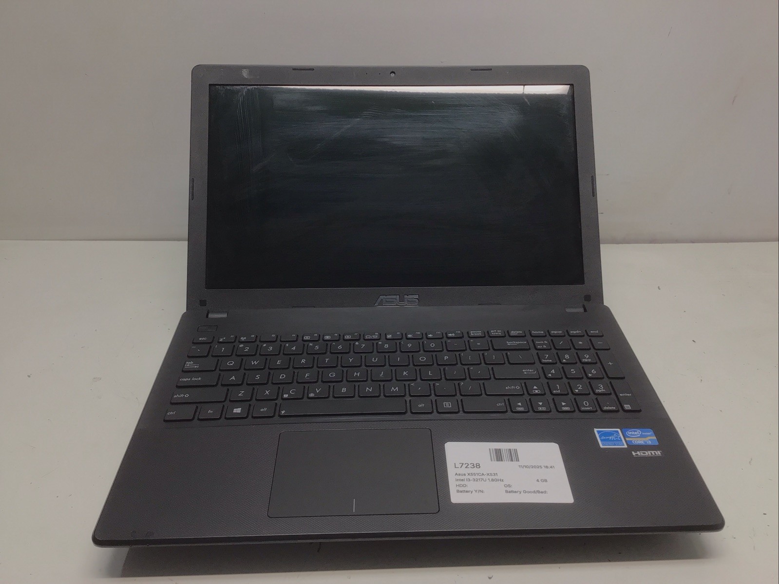 Asus X551CA-XS31 Intel i3-3217U 1.8GHz 4 GB NO HDD