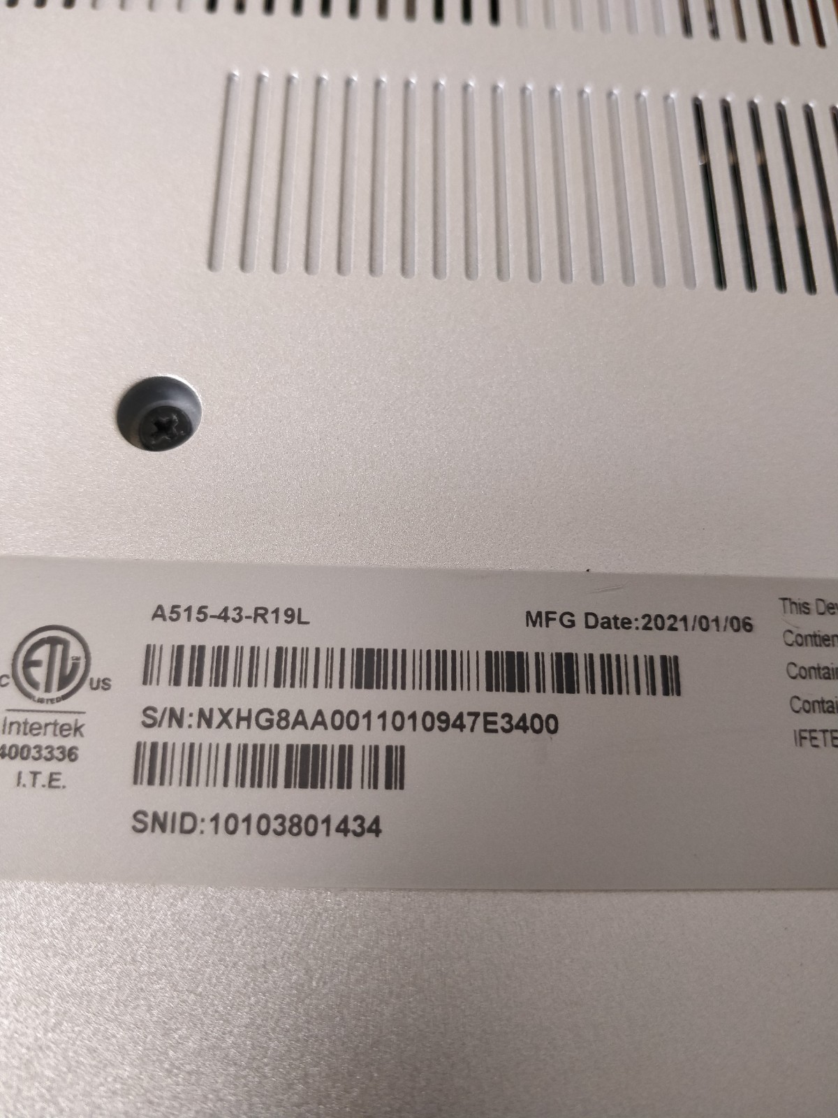 Acer Aspire A515-43-R19L AMD RYZEN 3 3200U@2.60GHz 8GB RAM NO DRIVE PARTS 8825