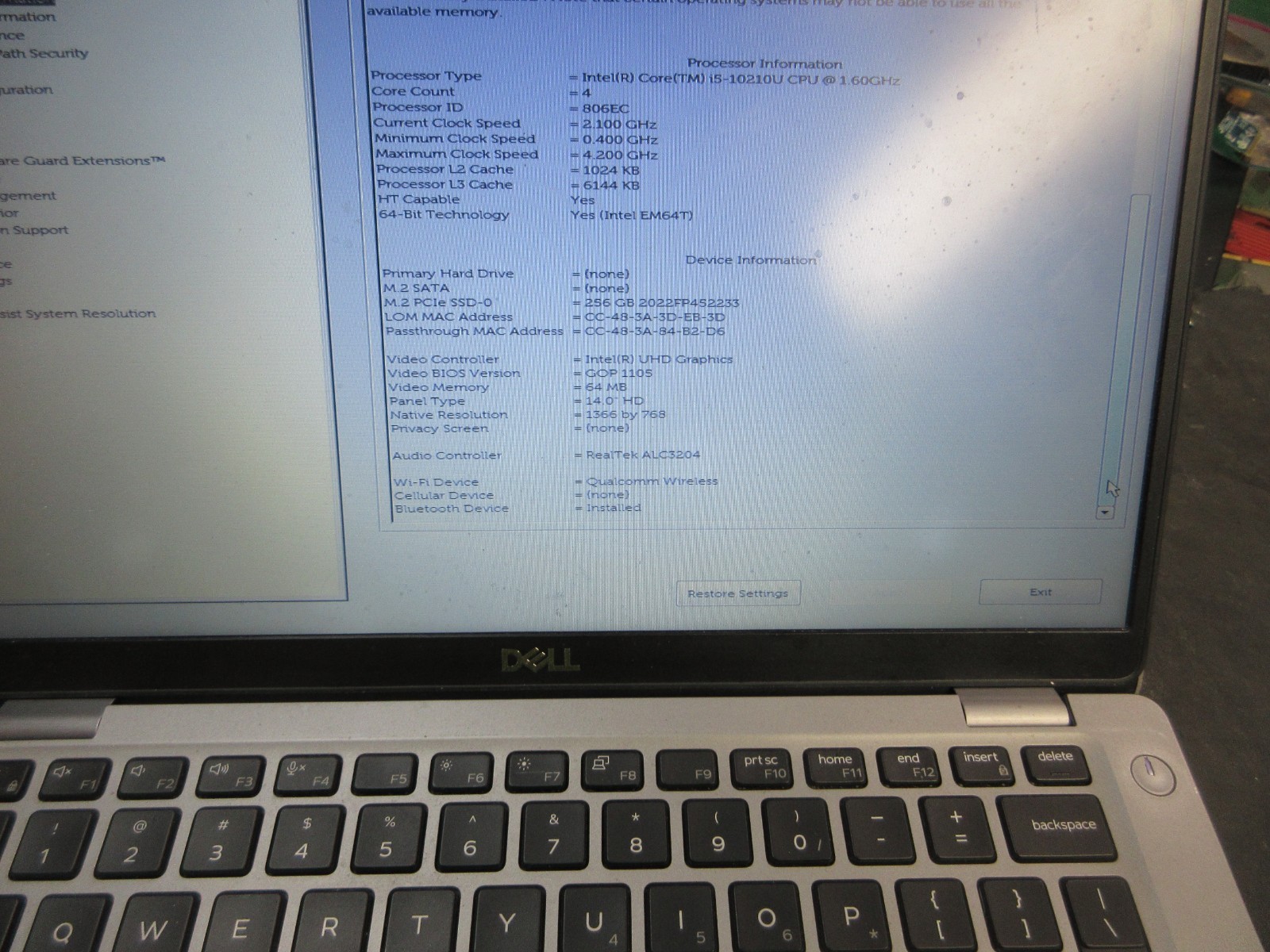 Dell Latitude 5410 14” i7-10810U 1.1GHZ 4GB 256GB SSD WIFI GD BATT NO OS
