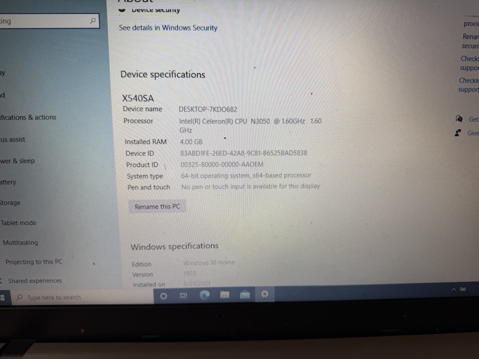 15.6″ ASUS R540S Intel Celeron N3050 1.6GHz 4GB 500GB Hdd,Laptop Notebook WIN 10