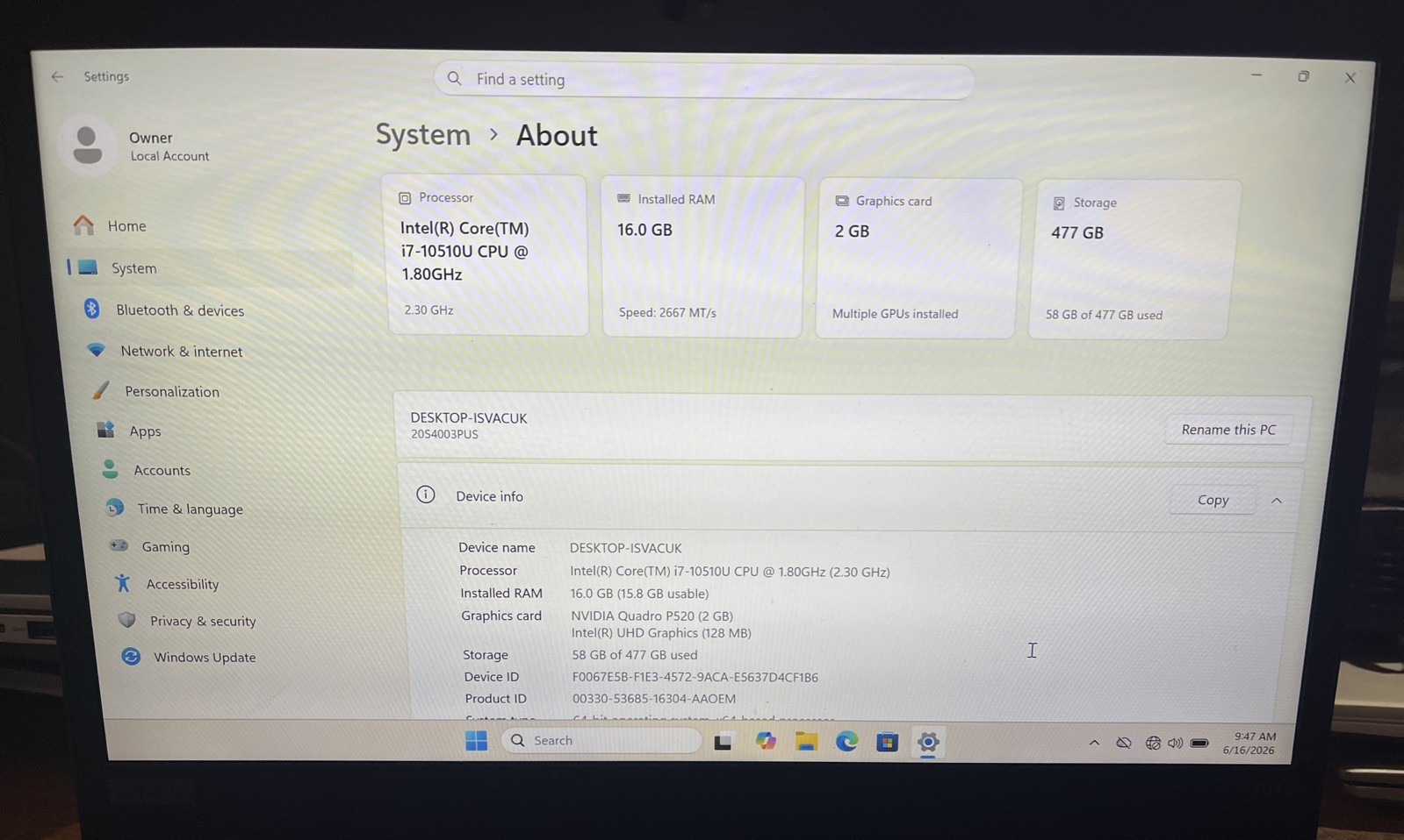 Lenovo ThinkPad P14s i7-10510U@1.8GHz, 16GB RAM, 512GB M2, Win 11 Pro