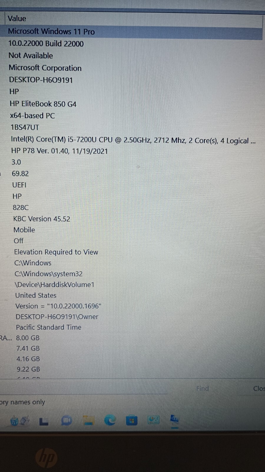 EliteBook 850 G4(12269-45)w/charger.i5-7200U.8GB.256GB SDD.15.6″FHD.W11