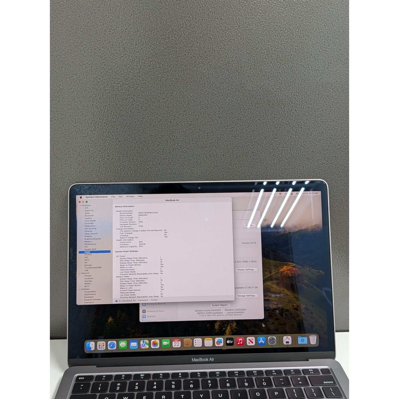 Apple MacBook Air M1 – 8GB RAM – 256GB SSD – Silver – Excellent Condition