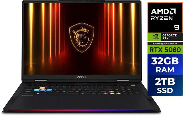 MSI Raider 18 in GeForce RTX 5080 GPU AMD Ryzen 9 9955HX3D 32GB DDR5 5600MHz