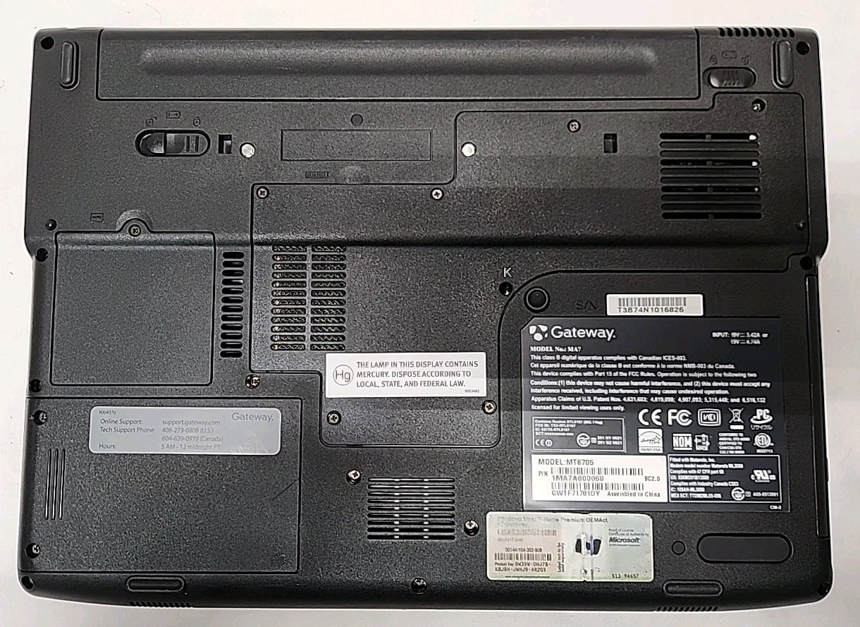Gateway MA7 MT6705 Intel Core 2 T5500 1.66GHz/2GB RAM/160GB HDD/15.4″ Win Xp