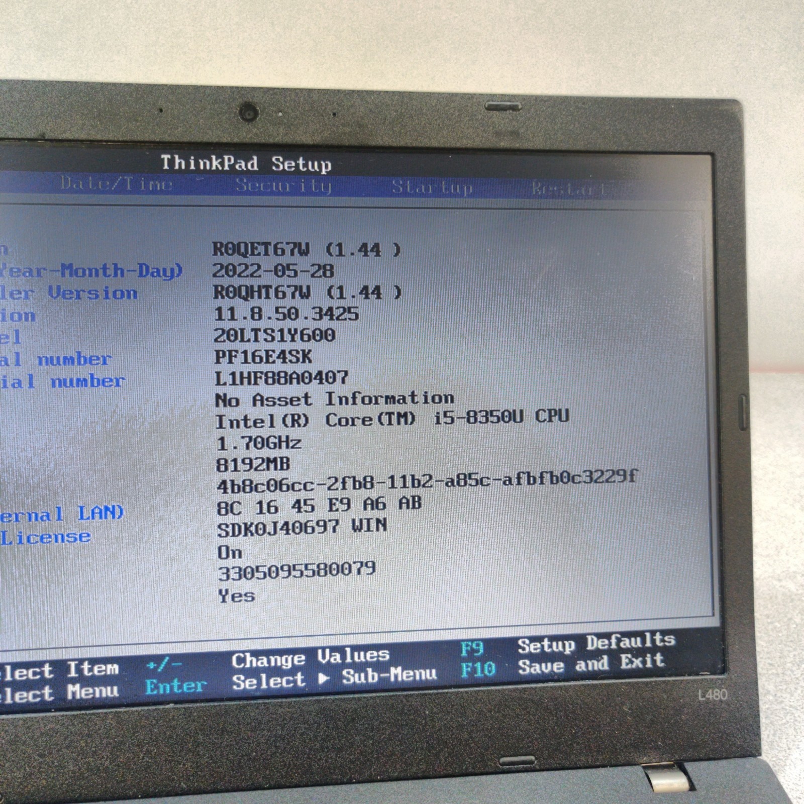FOR PARTS Lenovo ThinkPad L480 Core i5-8350U 1.7GHz 8GB RAM NO SSD/OS/AC Read***