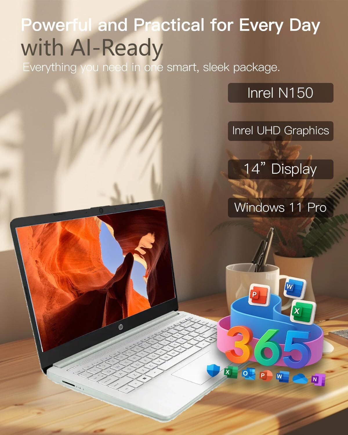 HP – 14″ Laptop – Intel Processor N150 – 4GB Memory – 128GB UFS – Willow Green