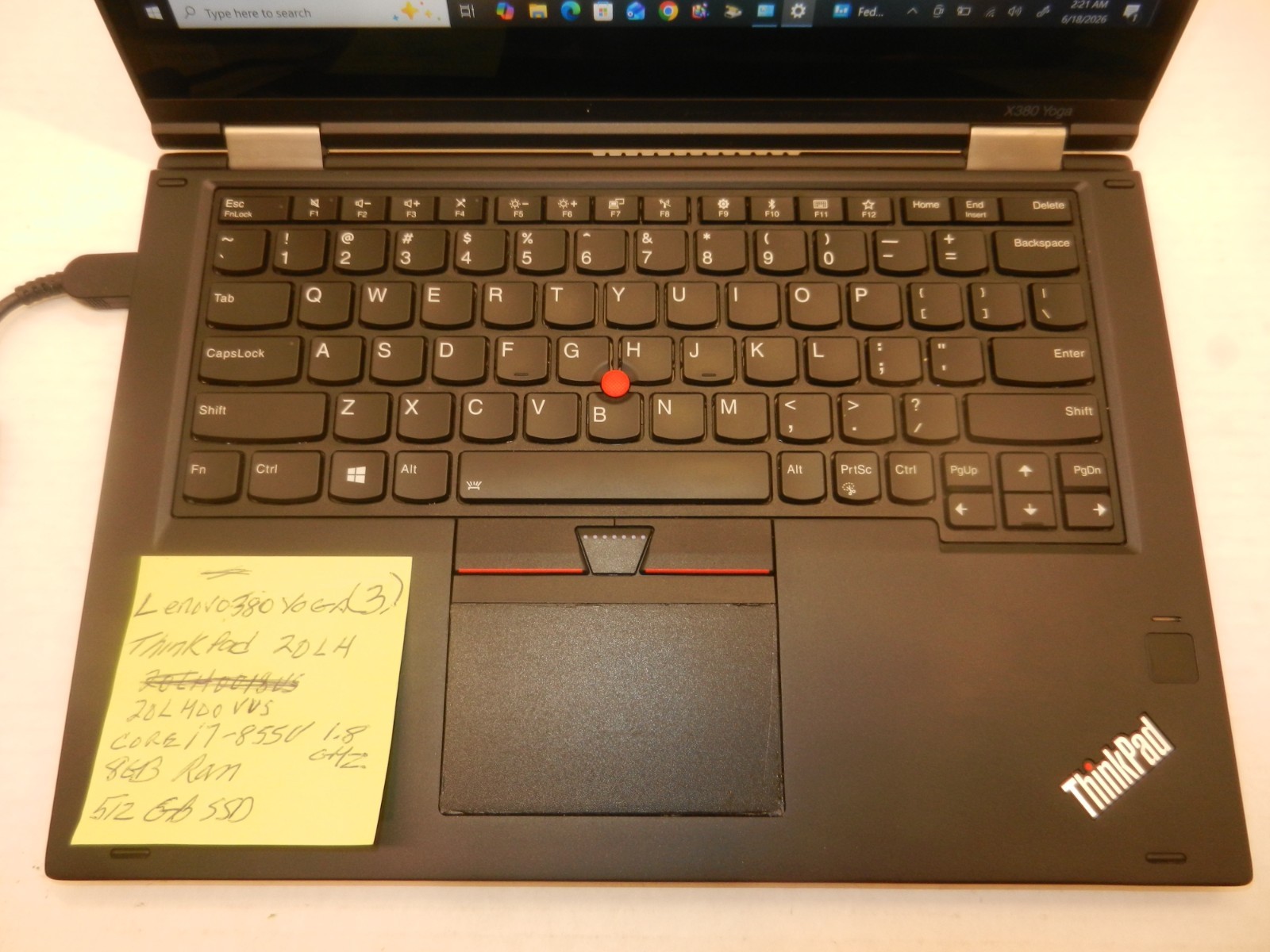 LENOVO 380 THINKPAD YOGA 20LH 14″ CORE I7-8550U 1.8GHz 8GB RAM 512GB SSD WIN 10