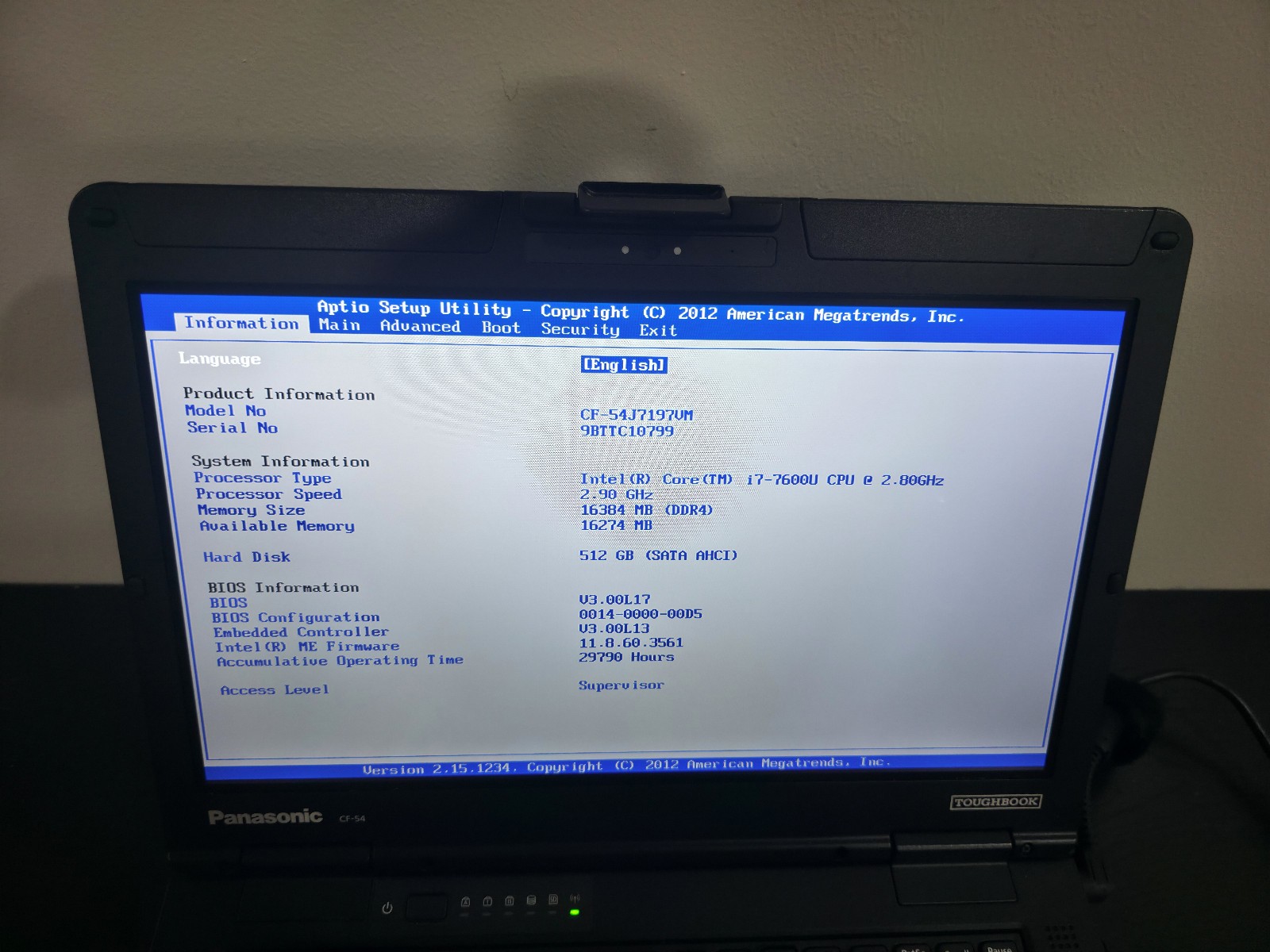 Panasonic CF-54 MK3 i7 7th 16GB 512GB SSD DVD FHD Touch W11