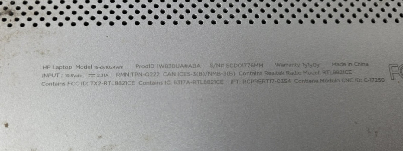 HP 15-DY1024WM | INTEL CORE I3-1005G1 1.20GHZ | 8GB | NO SSD/NO OS