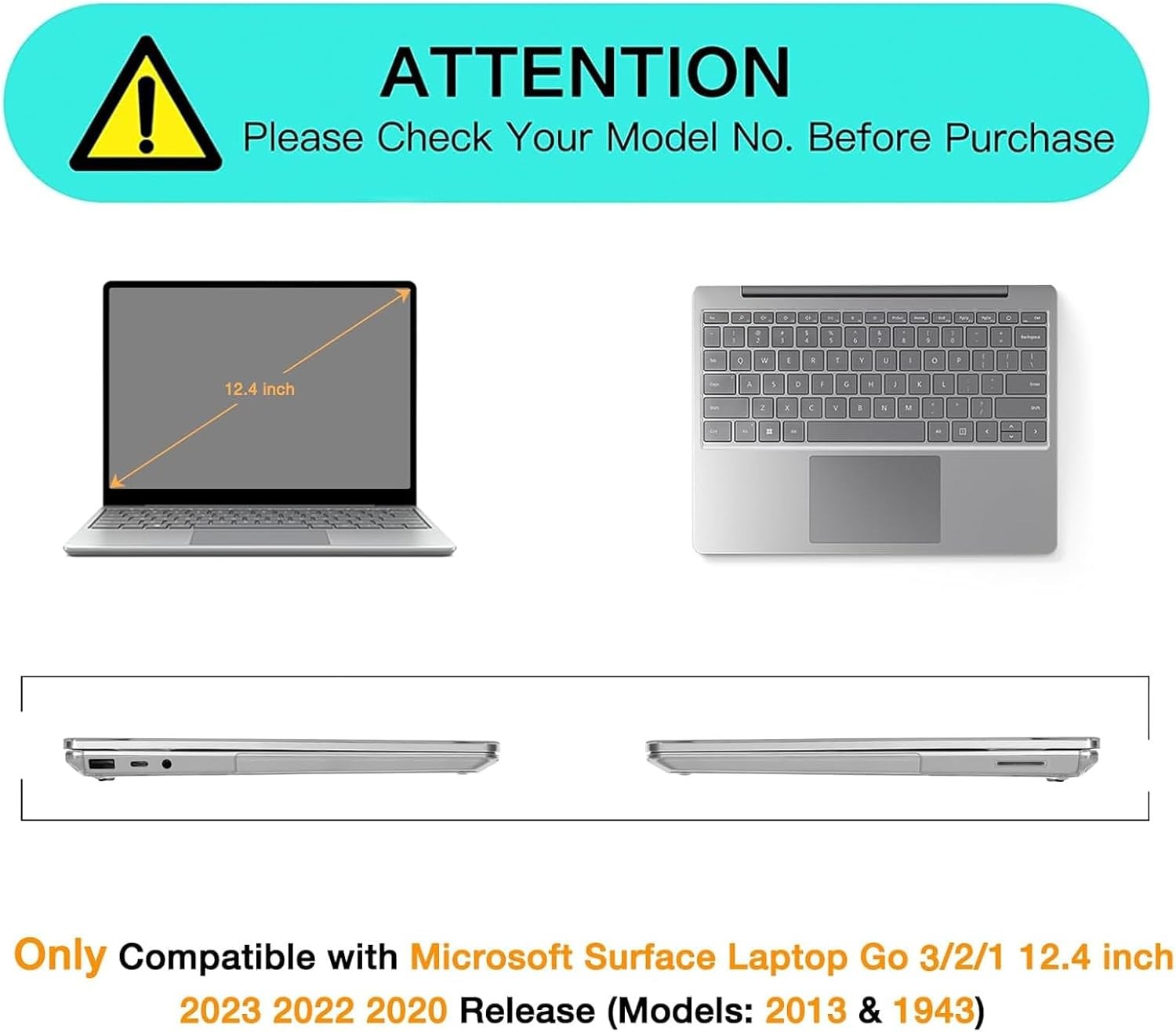 Case Only for Microsoft Surface Laptop Go 3/2/1 12.4 inch Protective Hard Shell