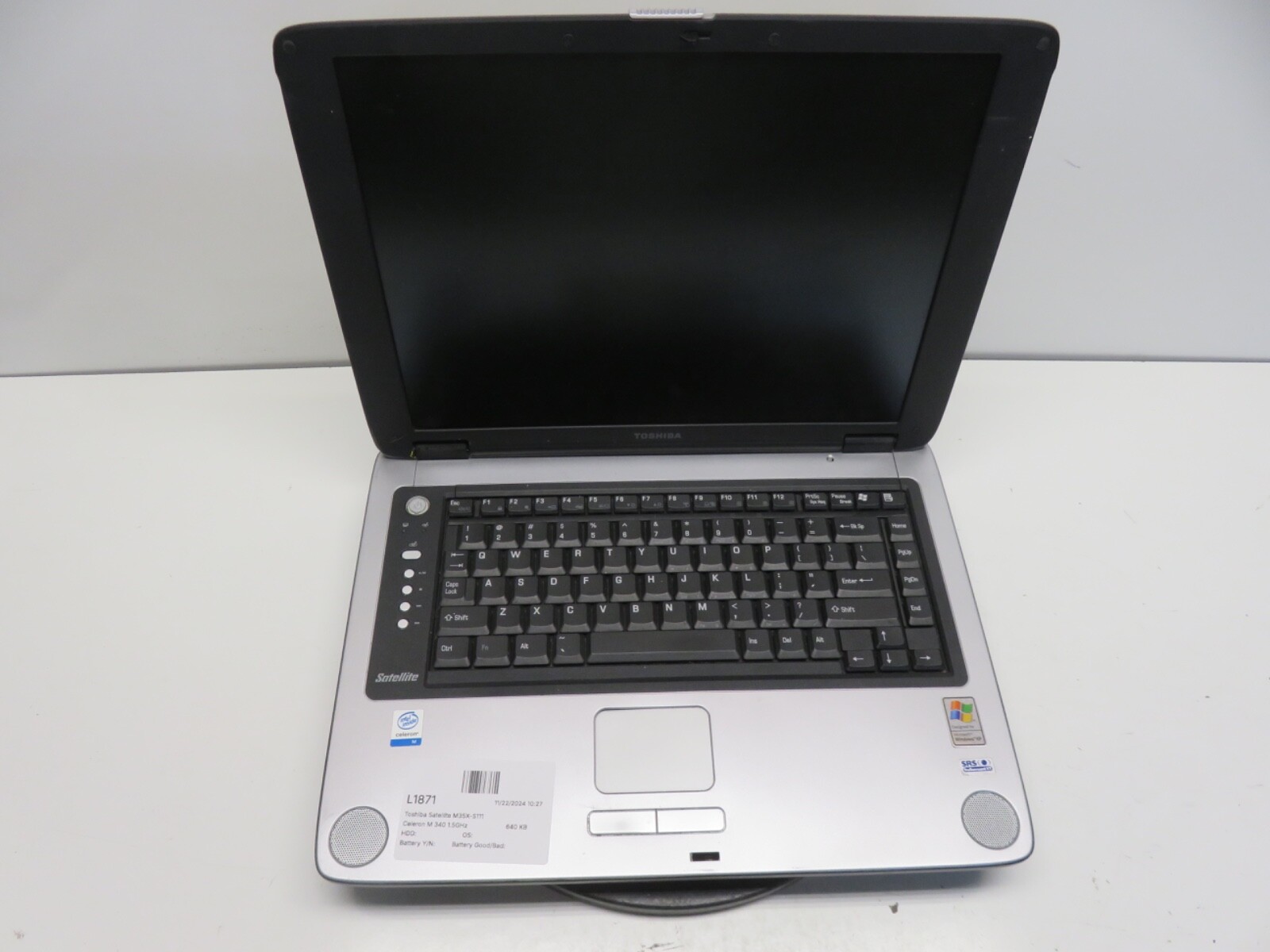 Toshiba Satellite M35X-S111 Laptop Celeron M 340 1.5GHz NO HDD No Batt