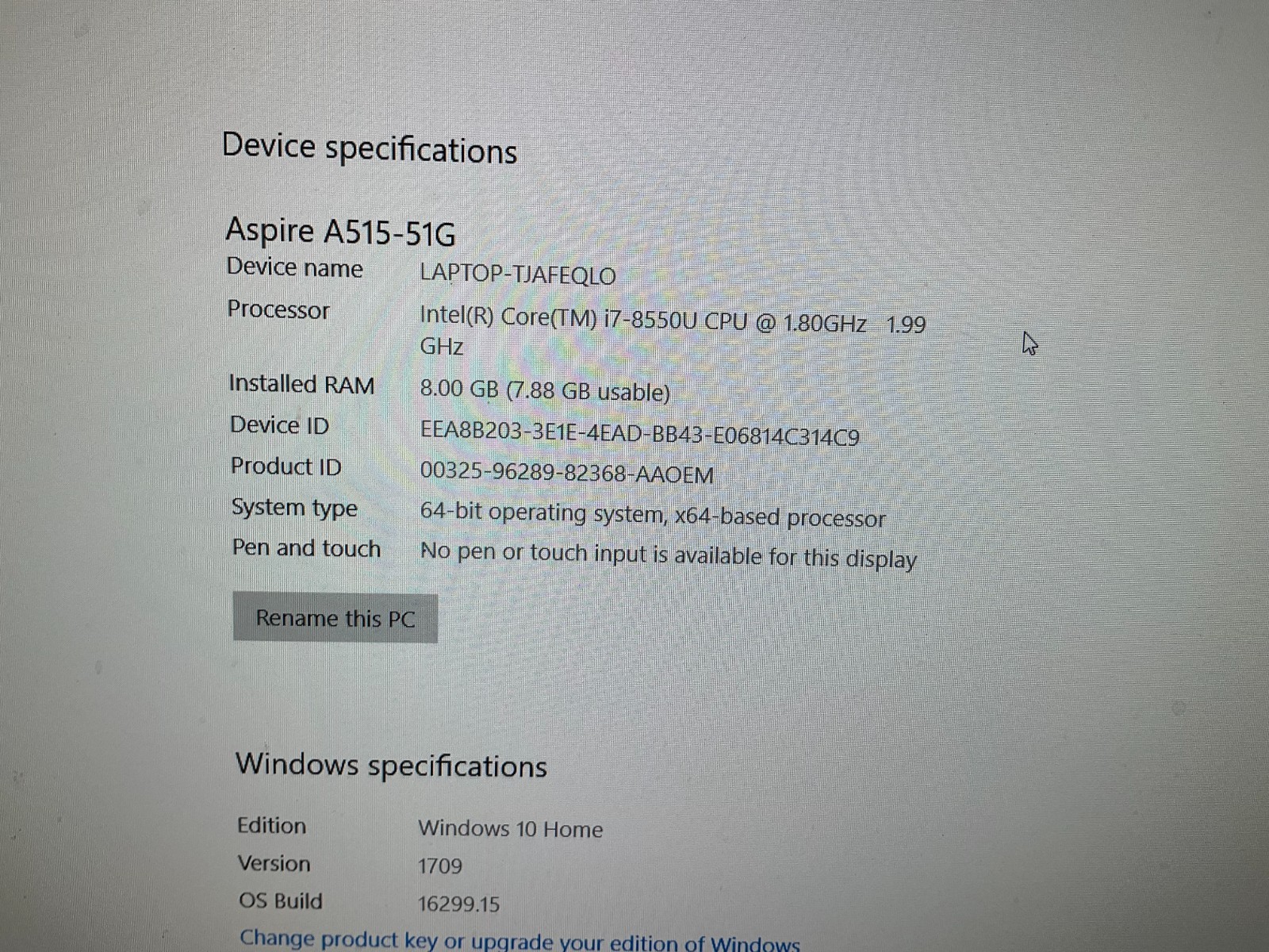 Acer Aspire 5 A515-51G-85EX i7-8550U 8GB 1TB SSD 15.6″ FHD GeForce MX150