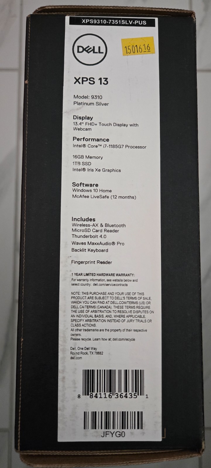 Dell XPS 13 9310 13.4″ FHD Touch (1TB, i7-1185G7, 3.00 GHz, 16GB) Laptop – NEW