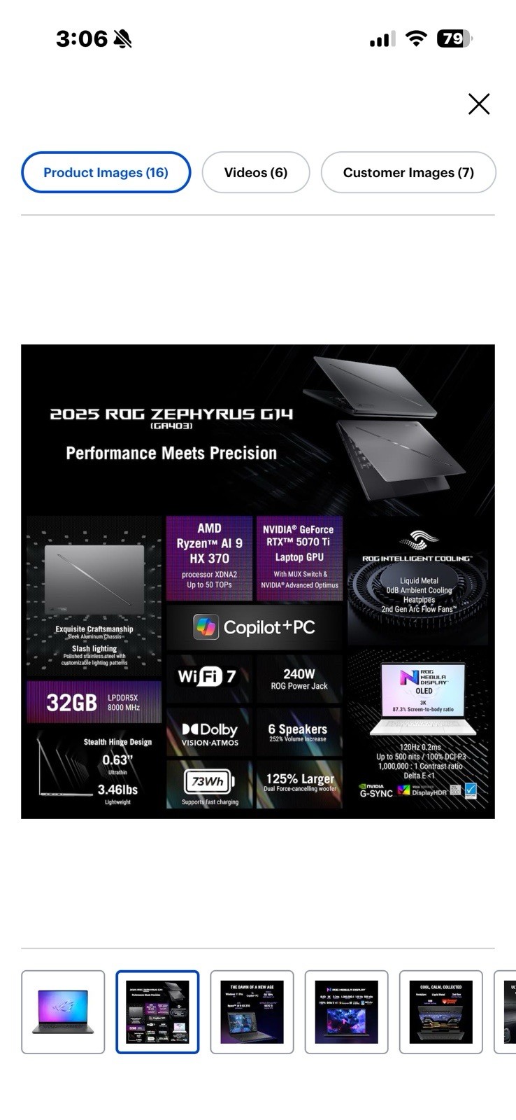 ASUS ROG Zephyrus G14 9-HX Ryzen AI 370 OLED 2TB SSD 32GB RAM