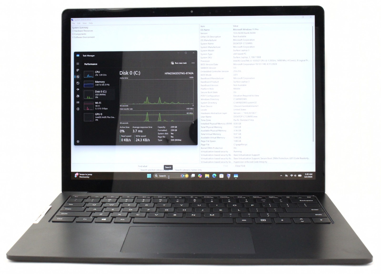 Microsoft Surface Laptop 3 13.5″ 256GB SSD 8GB RAM 1.2GHz i5-1035G7 ; 6175932