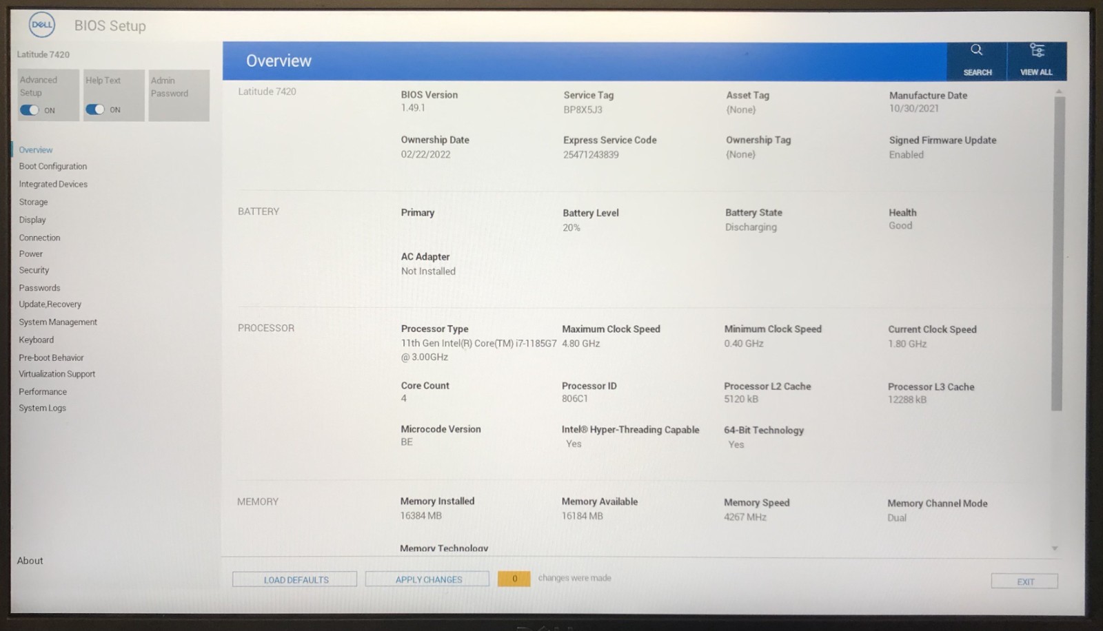 Dell Latitude 7420 14″ Laptop i7-1185G7 16GB RAM 256GB NVMe