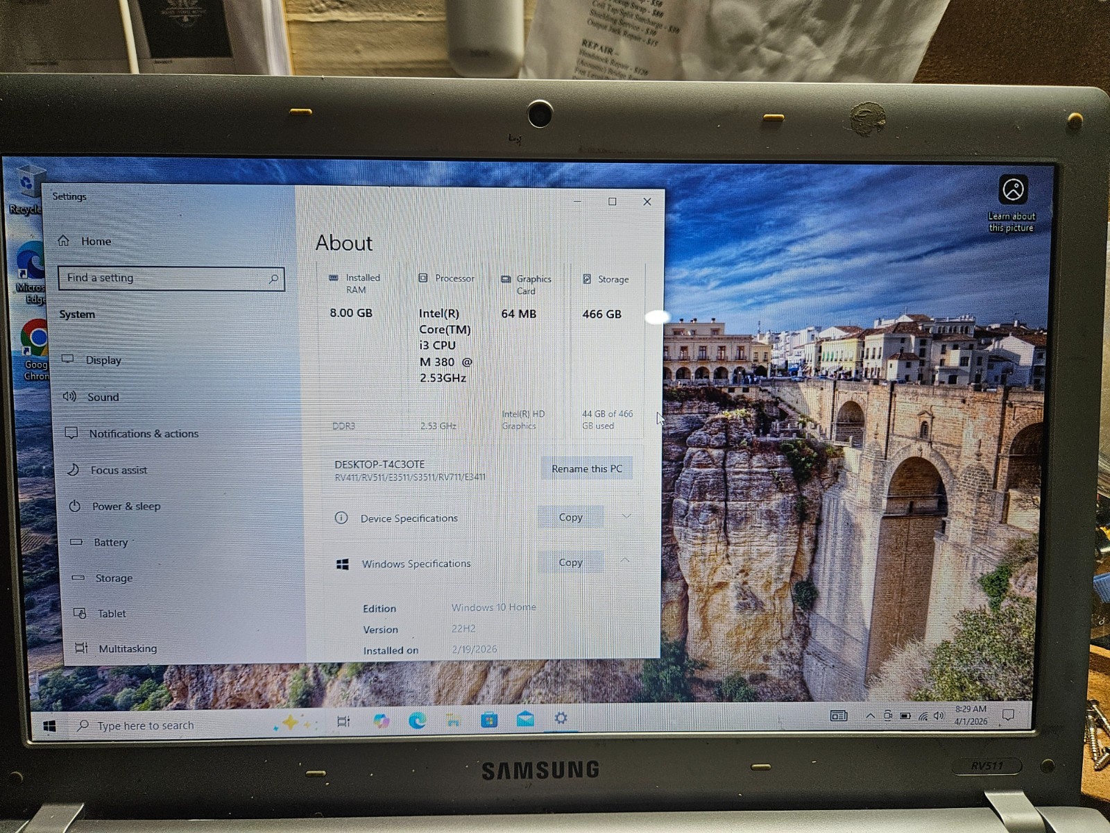 Samsung RV RV511 39.6 cm (15.6″) Intel Core i3 8 GB DDR3-SDRAM 500 GB HDD
