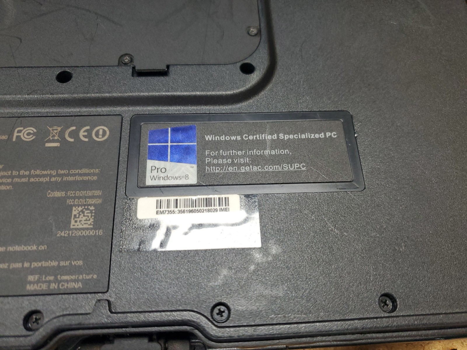 GETAC V110 Laptop Tablet Touch Screen i5-4300U 1.90GHz 8gB No HDD 9990hrs