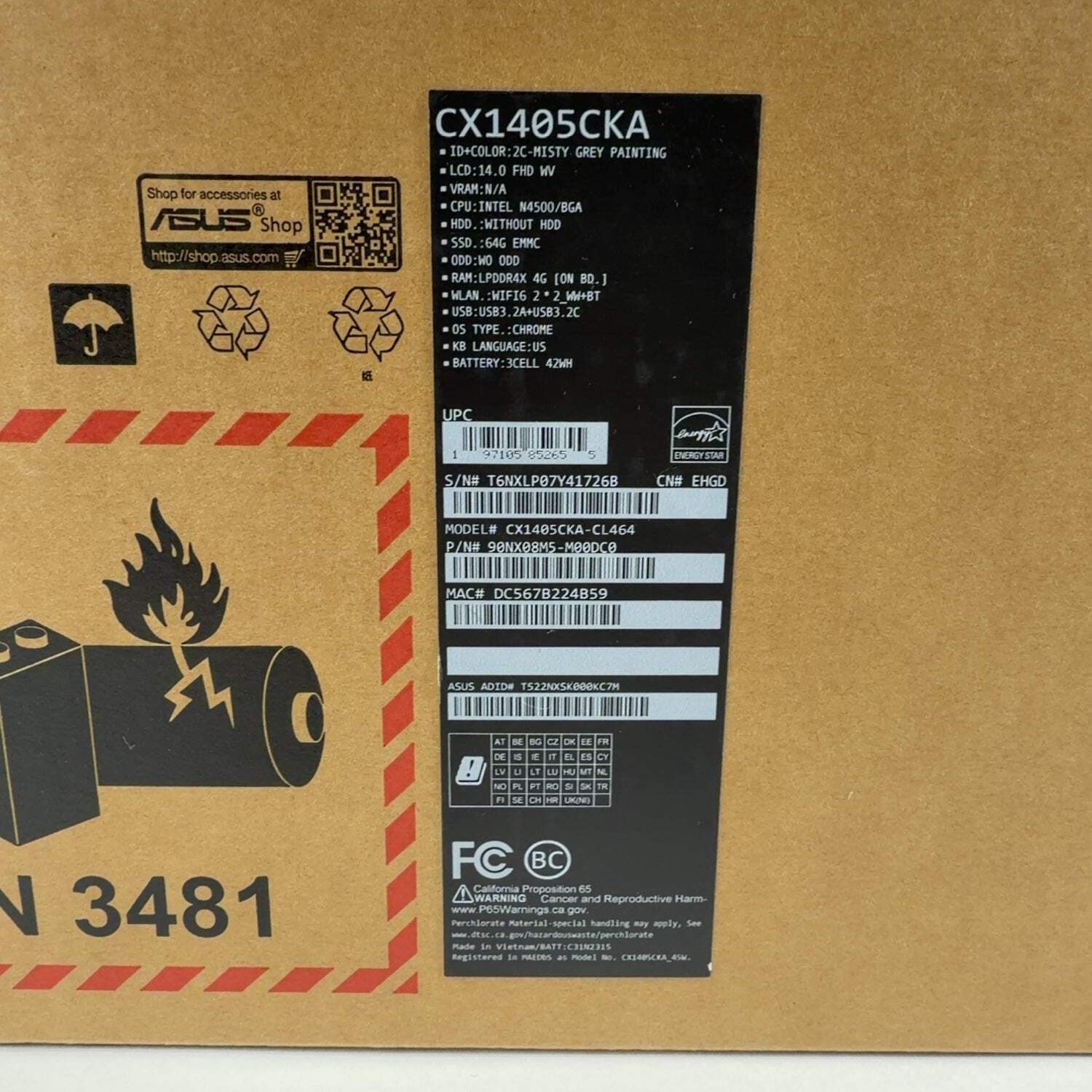 New Asus Chromebook CX1 1405 14″ 1.1GHz 4GB RAM 64GB