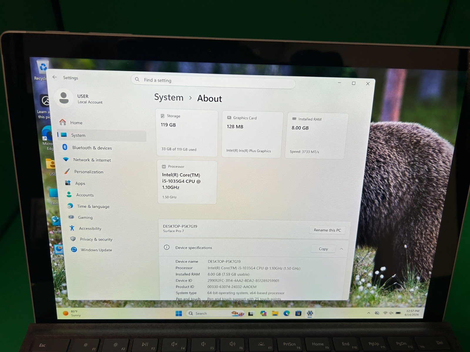 Microsoft Surface Pro 7 1866 12.3″ i5-1035G4 1.1GHz 8GB RAM 128GB SSD Win 11 Pro
