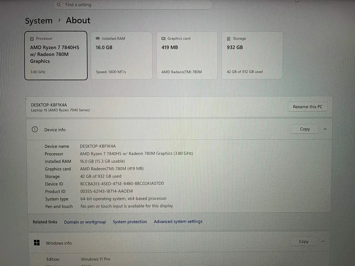 Framework 16 Ryzen 7 7840HS w/ Radeon 780M Graphics + 16GB RAM + 1TB NVME SSD