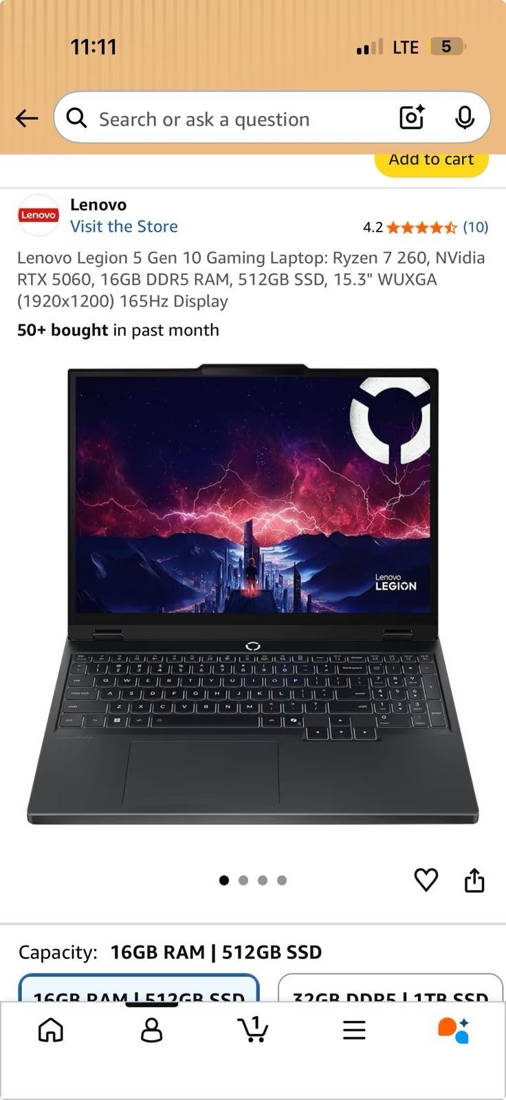 Lenovo Legion 5 Gen 10 Ryzen 7 260 RTX 5060 16GB 512GB SSD 15.3″ 1920×1200