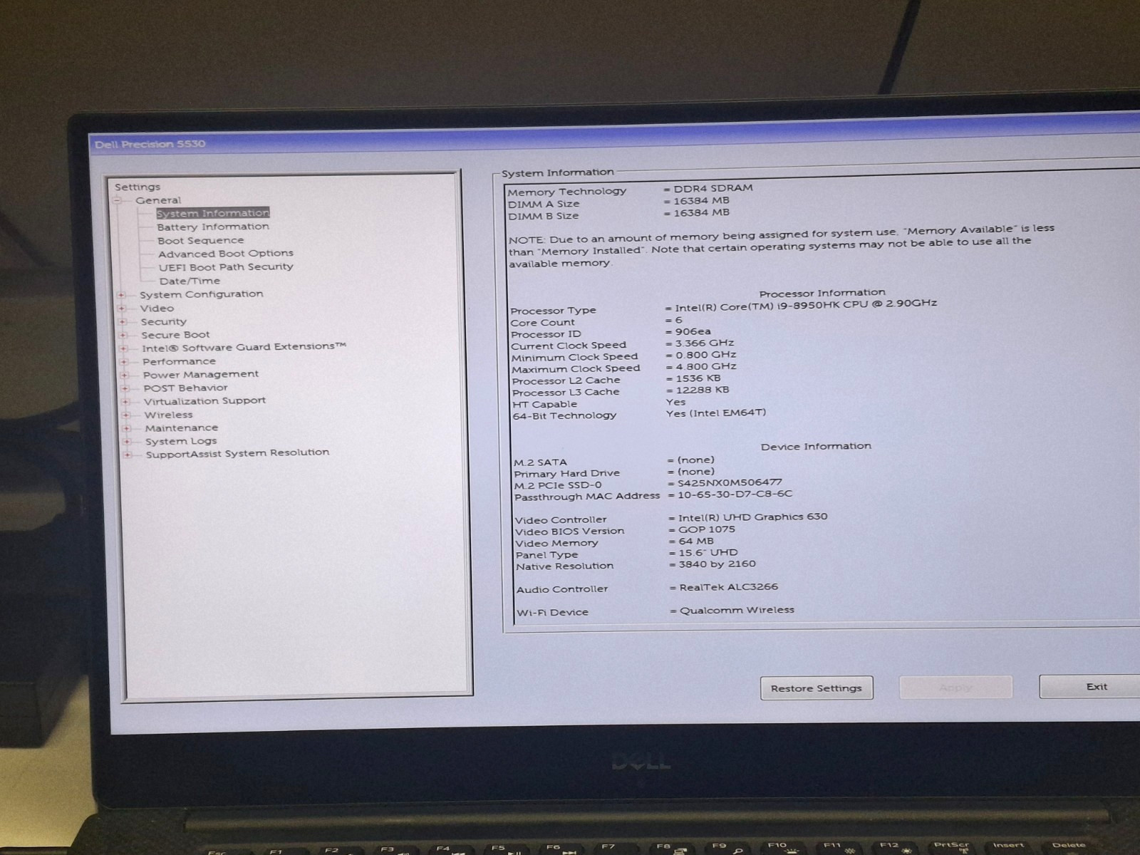 Dell Precision 5530 15.6″UHD Touch i9-8950HK 32GB Ram 256 SSD Quadro P2000 W11P