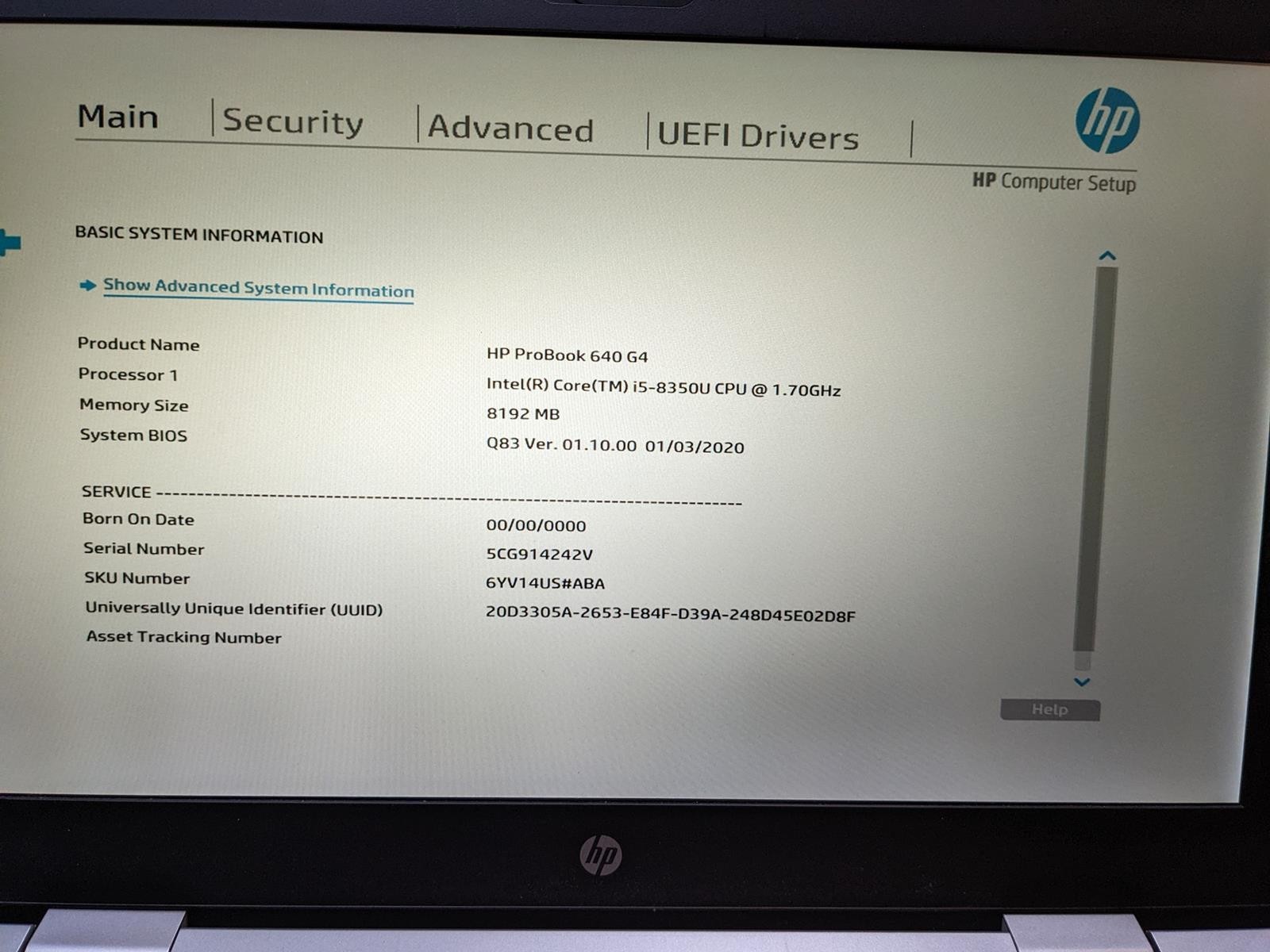HP PROBOOK 640 G4 i5-8350U @ 1.7GHz, 8GB RAM, NO HDD/OS