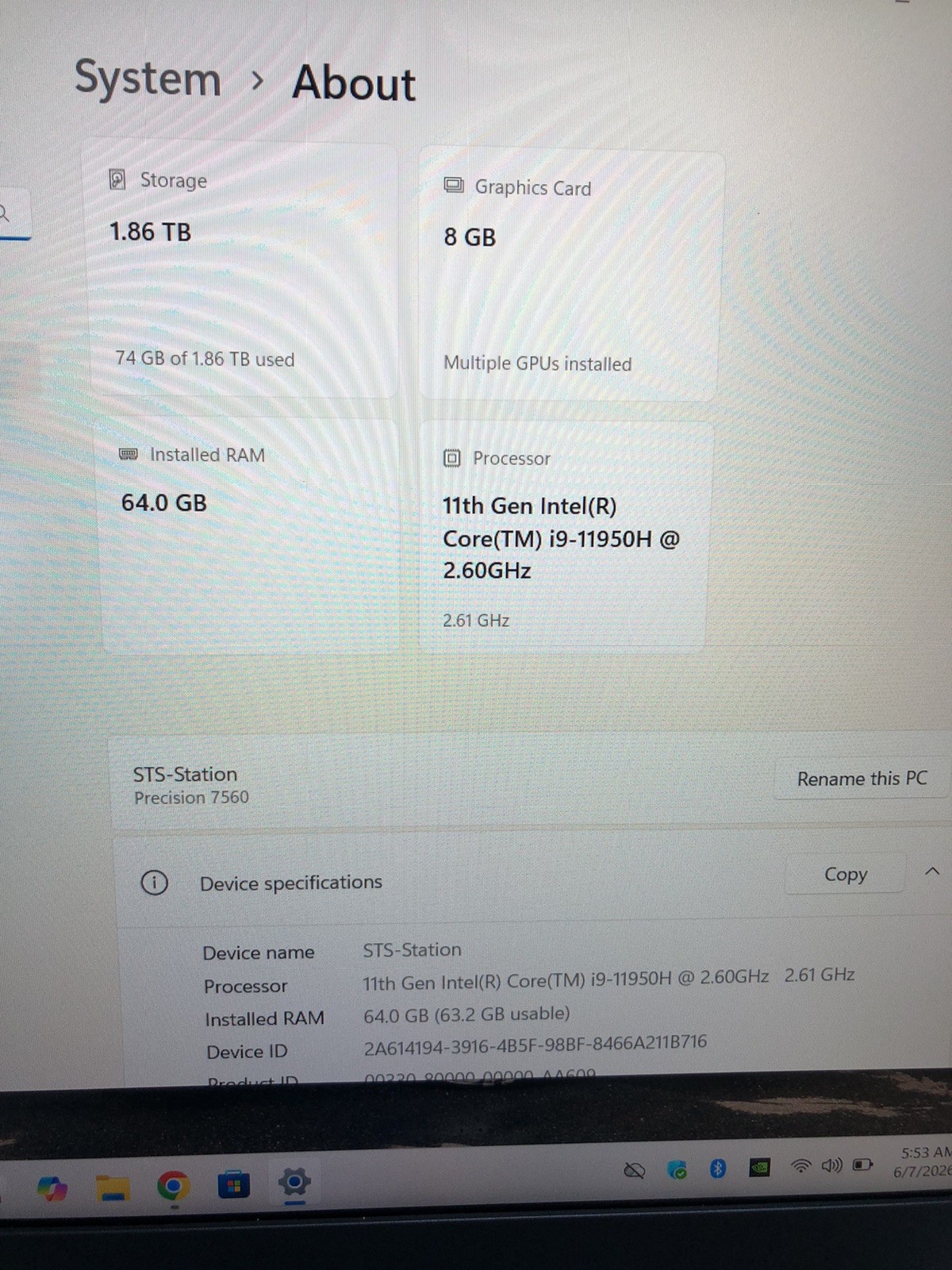 Dell Precision 7560 i9-11950H 64GB 2TB SSD RTX A4000 8GB Mobile Workstation