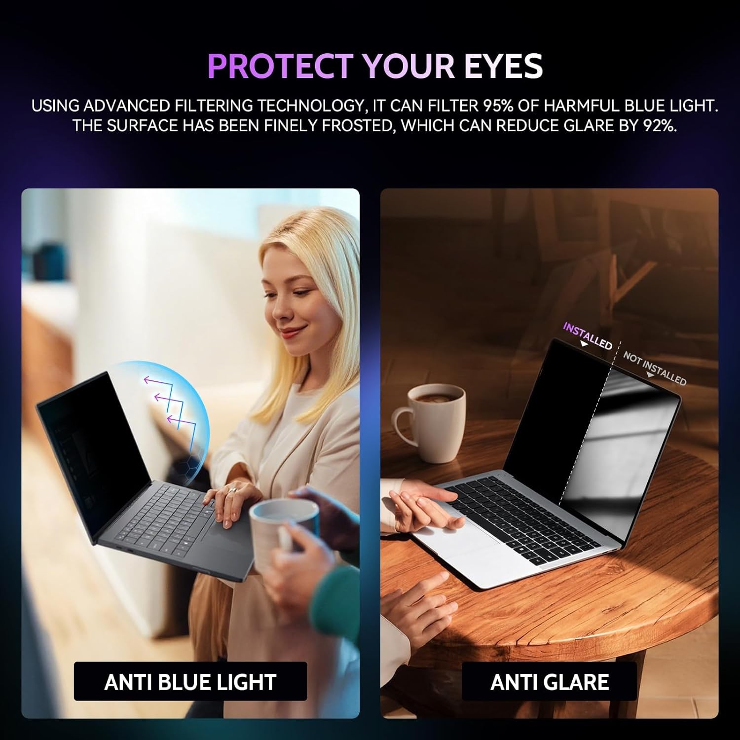 360° 4 Way Laptop Privacy Screen for 16 Inch 16:10 Aspect Ratio Computer Monitor