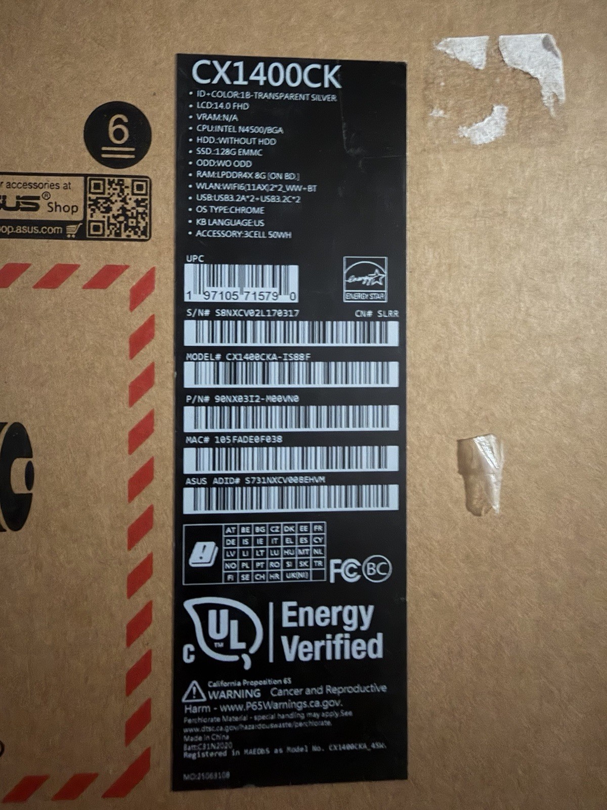 Asus Chromebook CX1400CK – Open Box