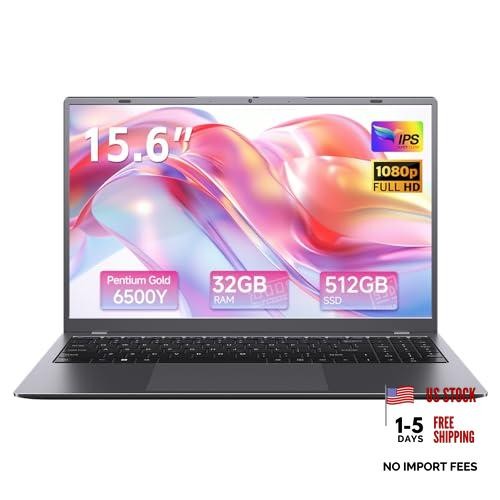 Laptop, 15.6 Inch Laptops – 32GB RAM 512GB SSD, Pentium 6500Y Processor (Up to