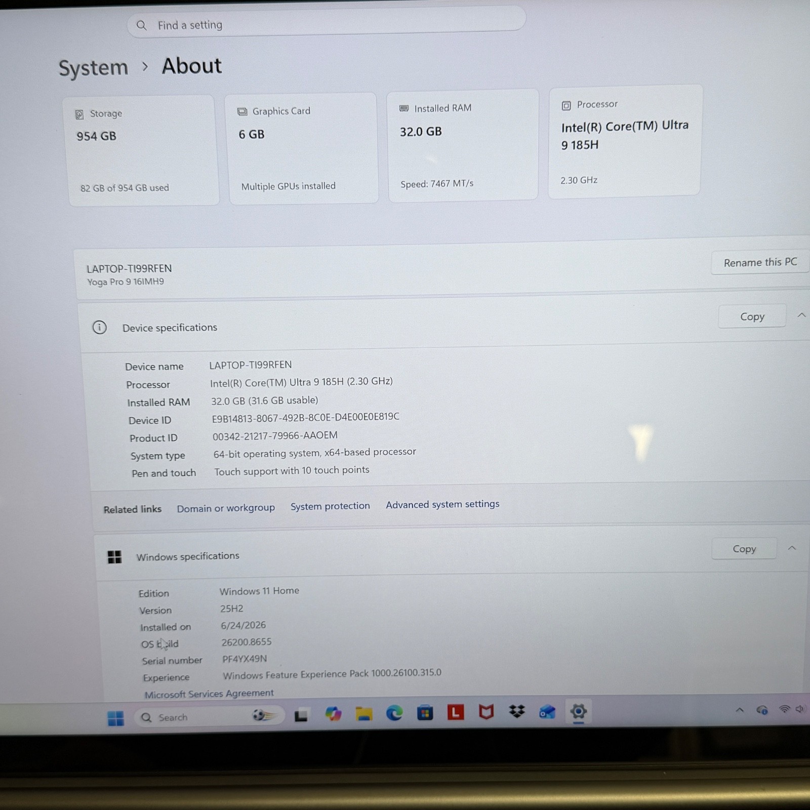 Lenovo Yoga Pro 9 Core Ultra 9 32 GB RAM 1 TB HD NVIDIA GeForce RTX 4050 #H419