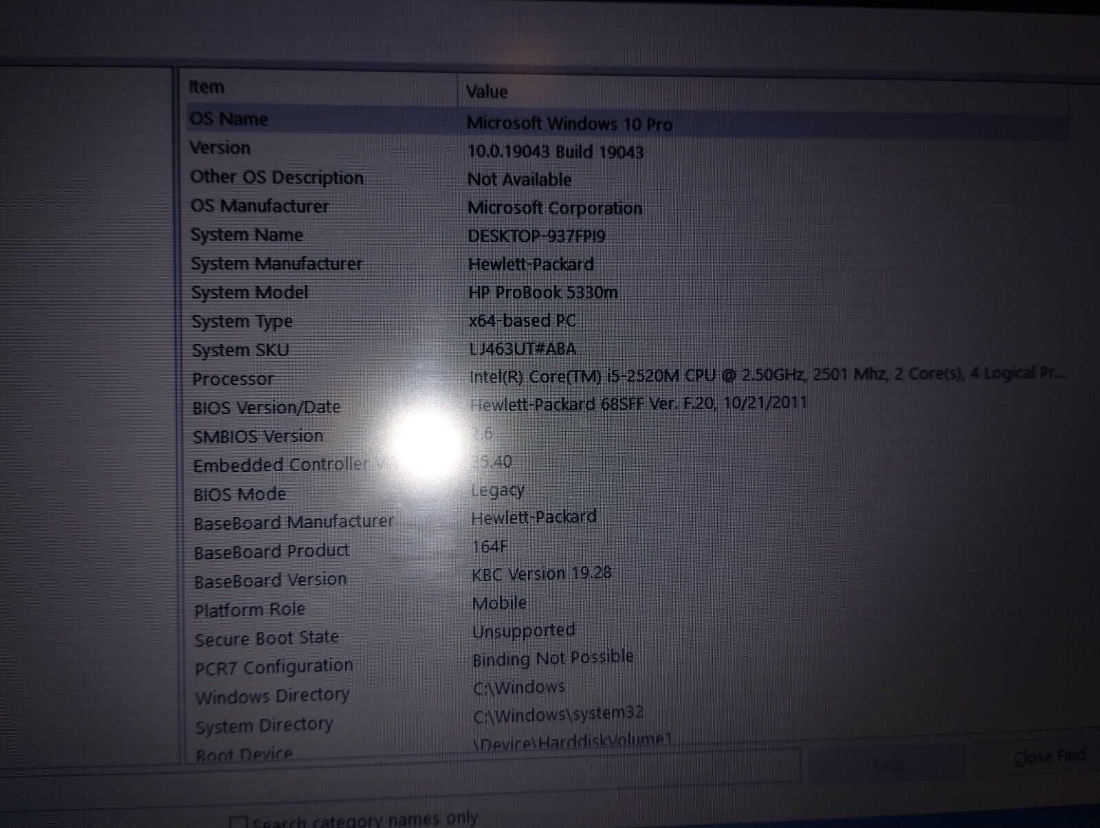 hp probook 5330m w/ i5 2520m CPU/ 5GB Ram/ 250 GB Hard Drive/ Windows 10 Pro