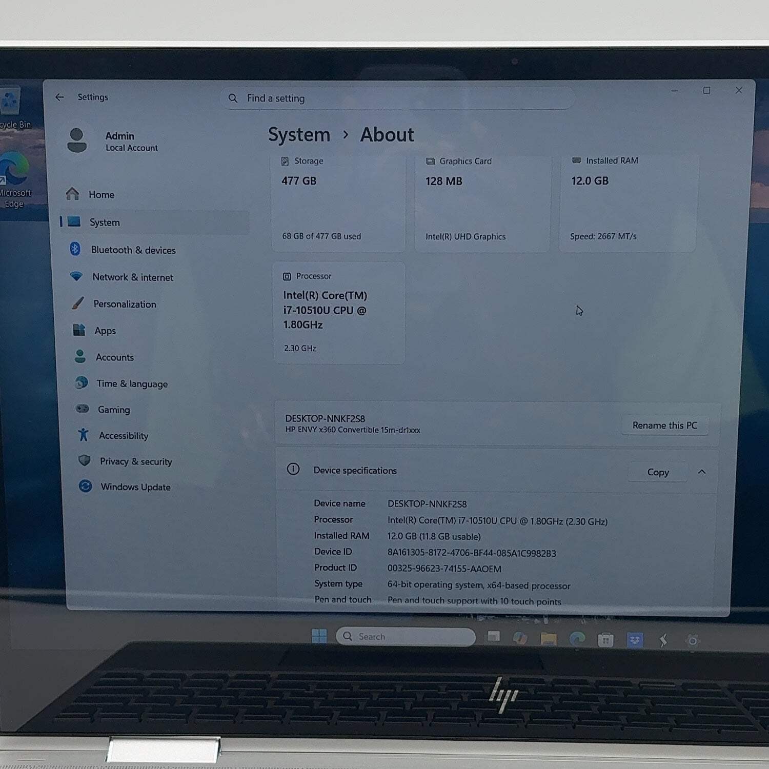 HP Envy 15m-dr1012dx 15.6″ i7-10510U 1.8GHz 12GB RAM 512GB