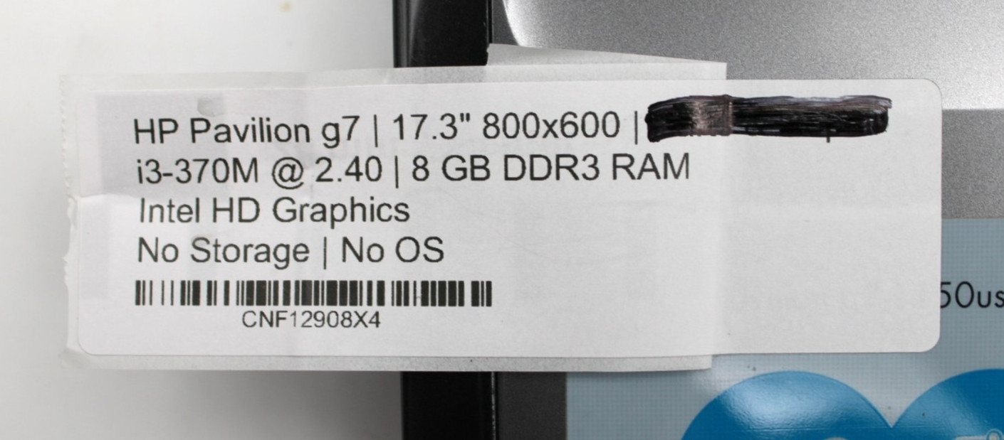 HP Pavilion G7 i3-370M@2.40GHz 8GB DDR3 NO STORAGE OR OS *USED/TESTED*