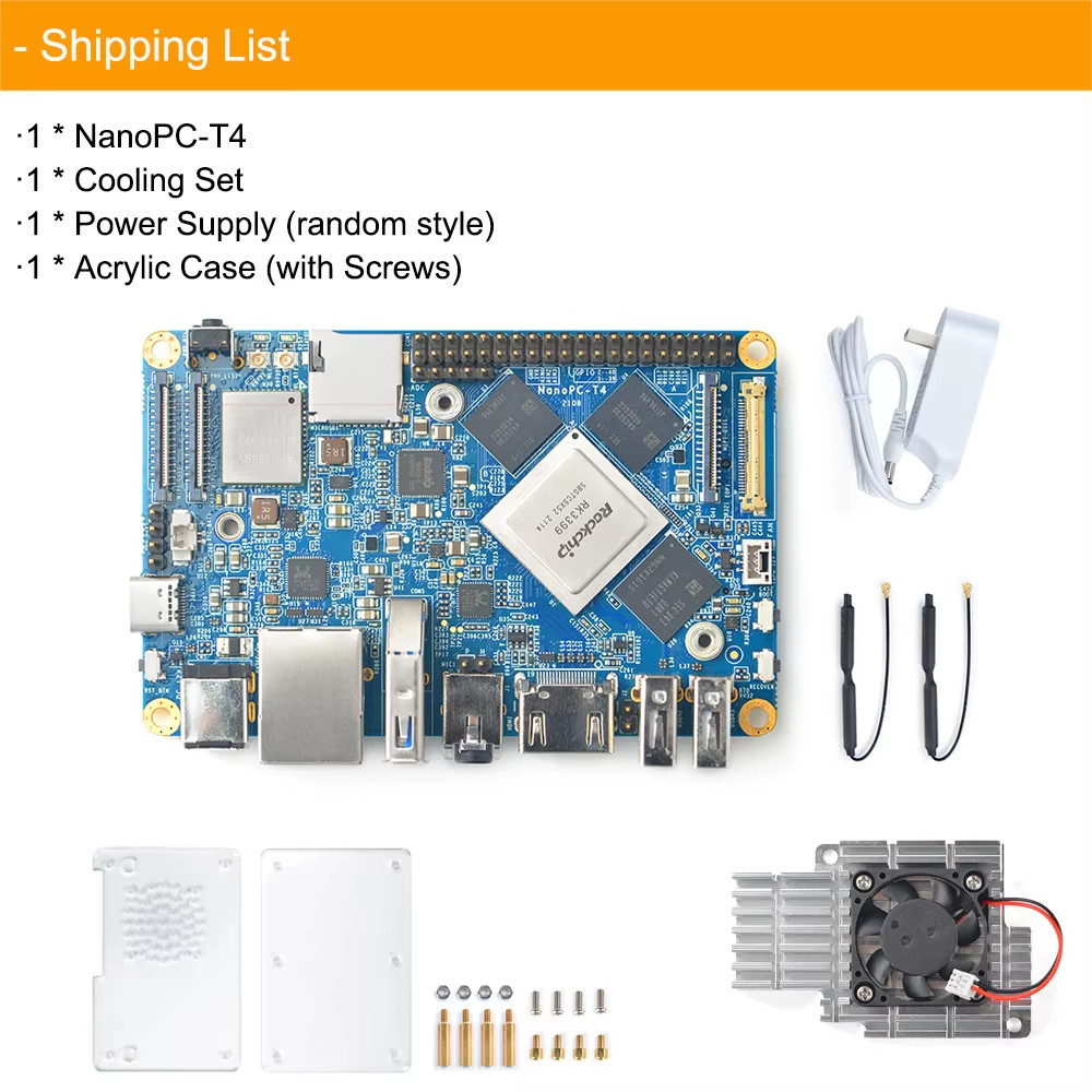 NanoPC-T4 ARM Development Board 4GB LPDDR3 RAM 16GB eMMC Rockchip RK3399 Dual-ba