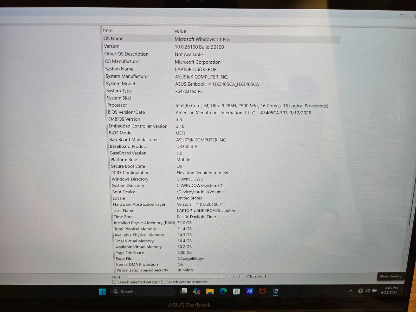 Asus Zenbook 14 CoreUltra 9 285H, 3K Touch, 32GB, 1TB SSD, Windows 11 Pro,Wifi 7