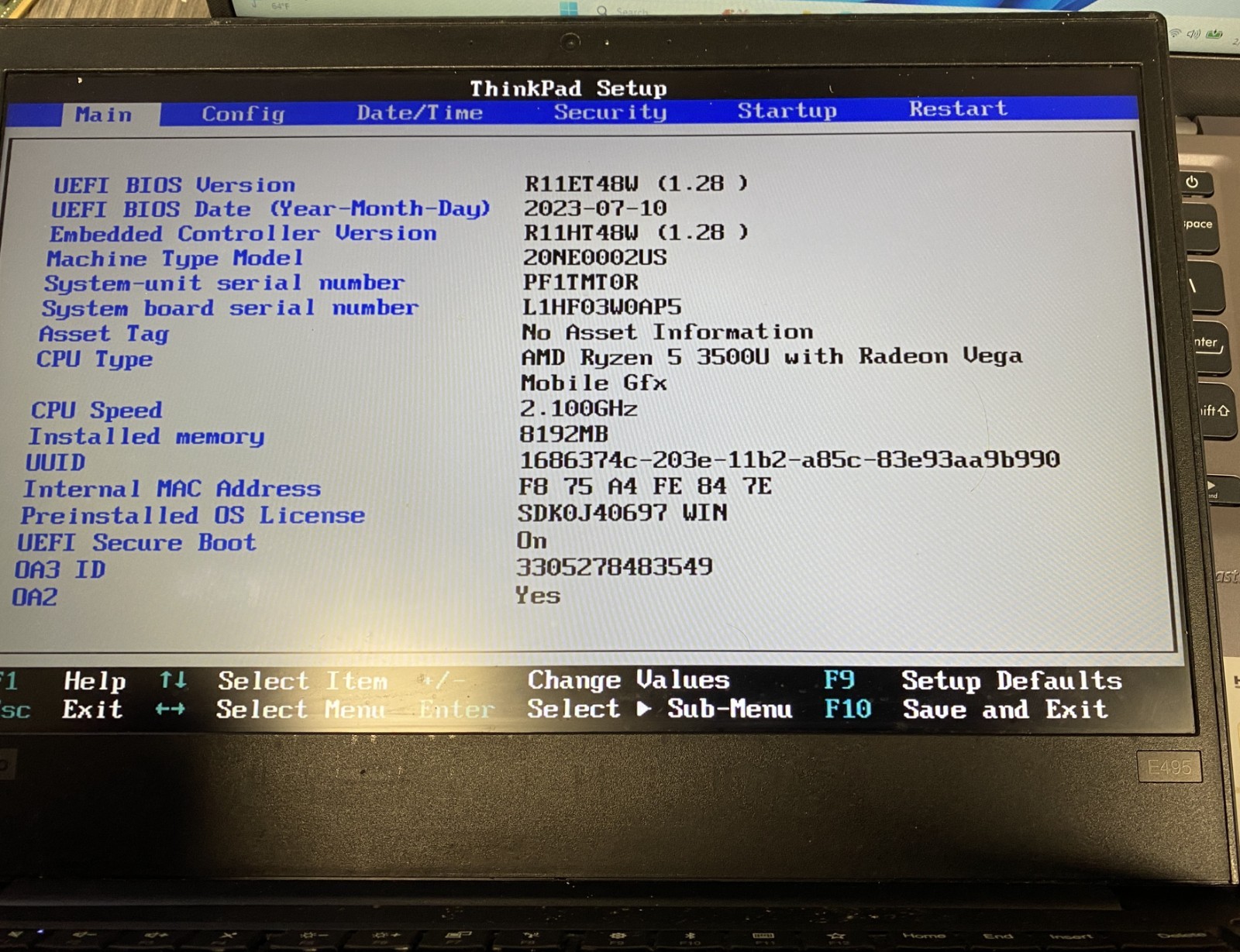 Lenovo ThinkPad T495 14″ AMD Ryzen 5 3500U No RAM/SSD – Bad RAM Slot PARTS