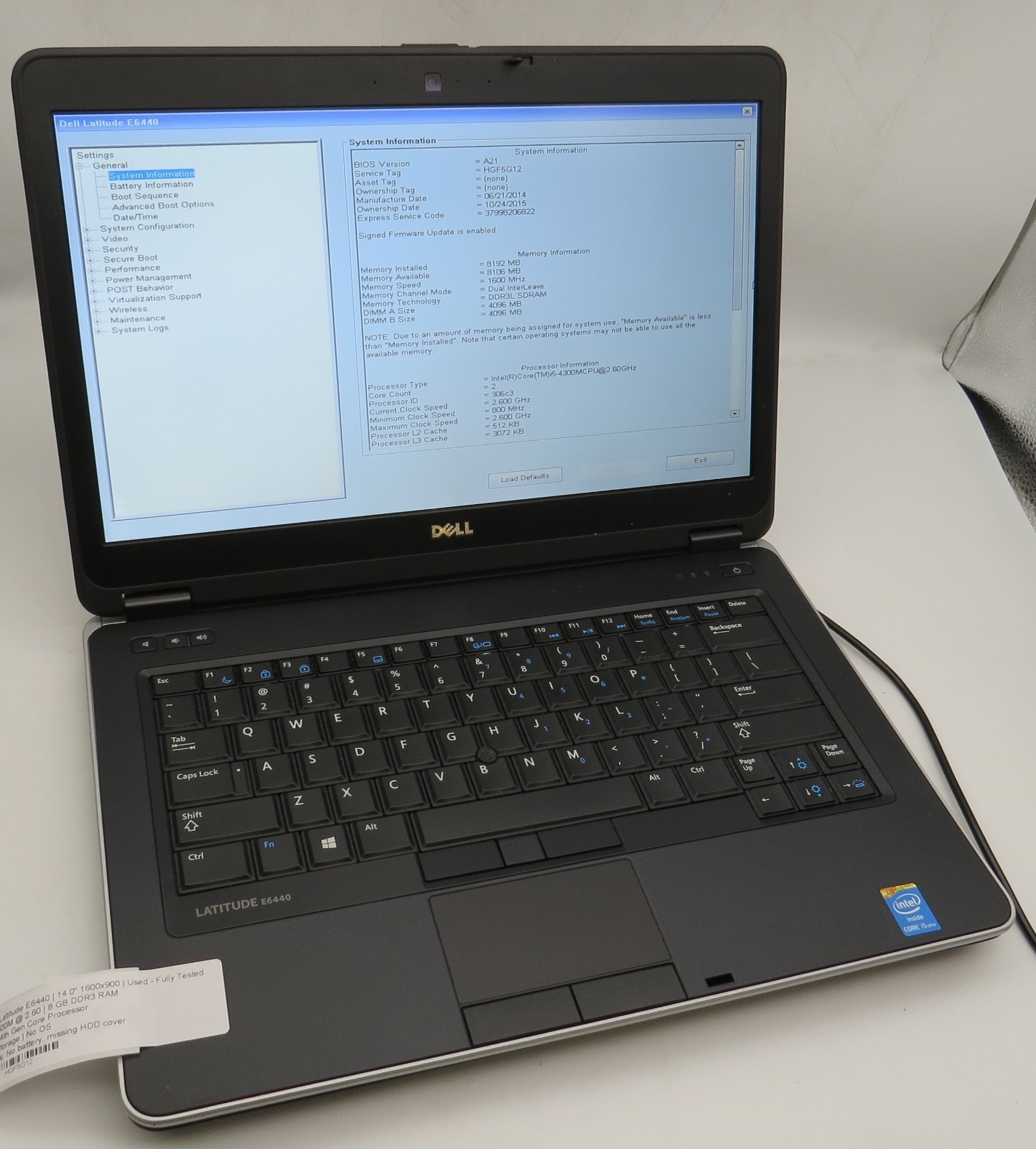 Dell Latitude E6440-14″-i5-4300M@2.6GHz-8GB RAM-NO STRG/NO BATT/NO OS *READ*