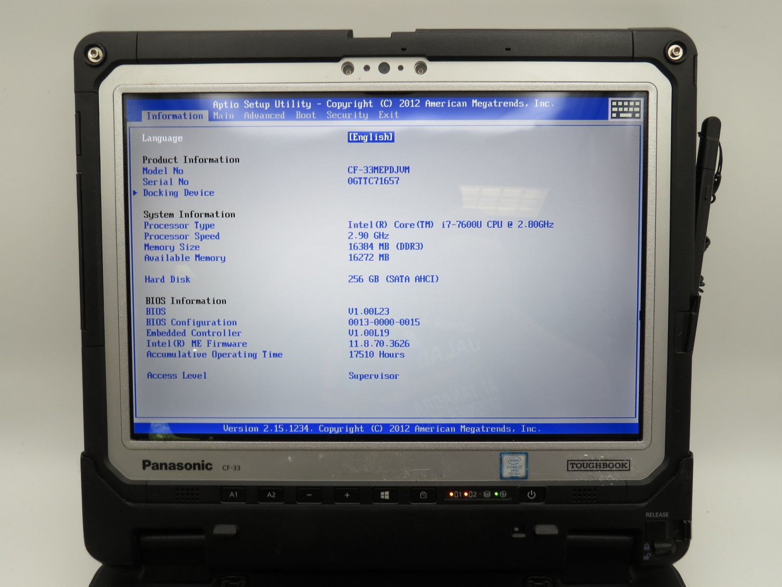 Panasonic CF-33 Toughbook | i7-7600U@2.8 | 16/256GB SSD | 12″ Touch | No OS/AC