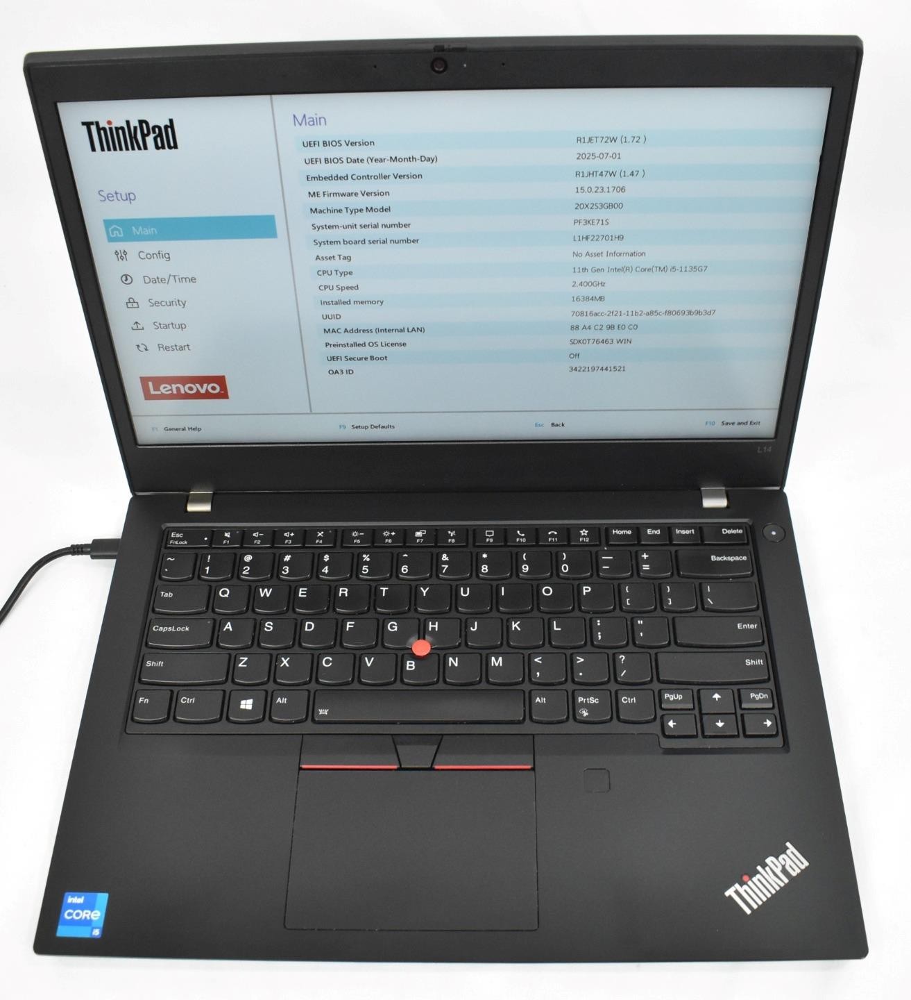 Lenovo Thinkpad L14 Gen 2 i5-1135G7 2.4GHz 16GB 256GB SSD 14″ No OS *See Detail