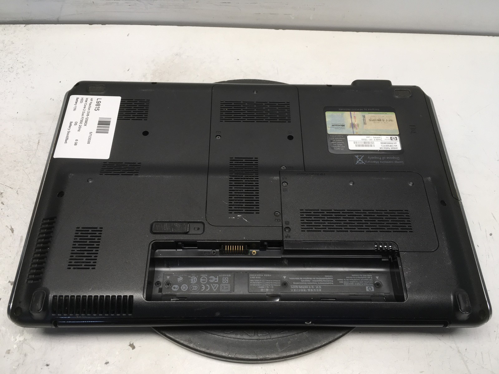 HP Pavilion DV6-1259DX Intel Core 2 Duo P7350 2GHz 6 GB NO HDD No Batt