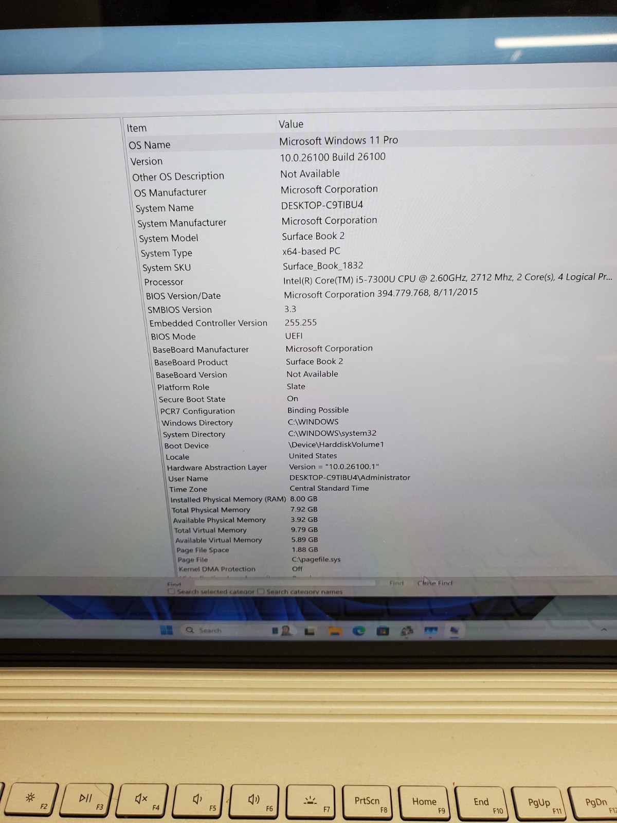 Surface Book 2 Model 1832 Intel Core i5-7300U/256GB SSD/8GB RAM