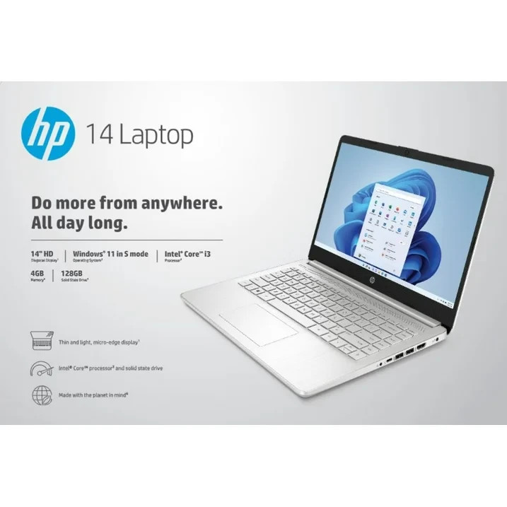 BRAND NEW HP 14dq2031wm 14″ HD i31115G4 3GHz Intel UHD Graphic 600 4GB RAM 128GB